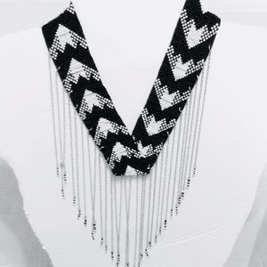 Earthbound Necklace Black White Beaded and Chain